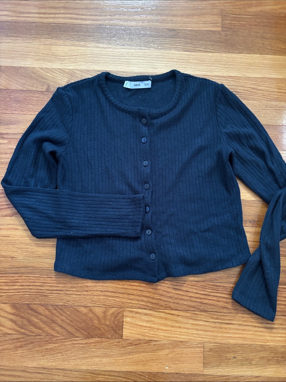 Mango Navy Blue Ribbed Button-Front Cropped Cardigan